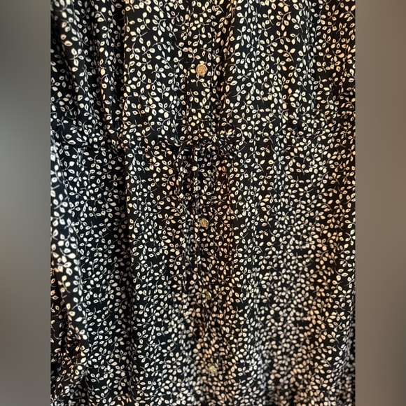 DRAPER JAMES RSVP $78 Button Front Knot Waist Dress Black Floral Size L - Picture 5 of 14